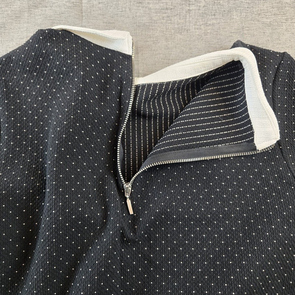 Zara Basics Women's Dress Collared Back Zip Knee Length Black w/ White Dots XS - Picture 8 of 11